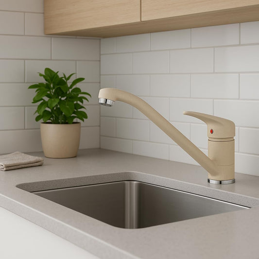 Miscelatore Cucina Avena Beige Sabbia – Rubinetto Monocomando con Canna Alta Girevole 360° – Effetto Pietra Fragranite, Facile Installazione