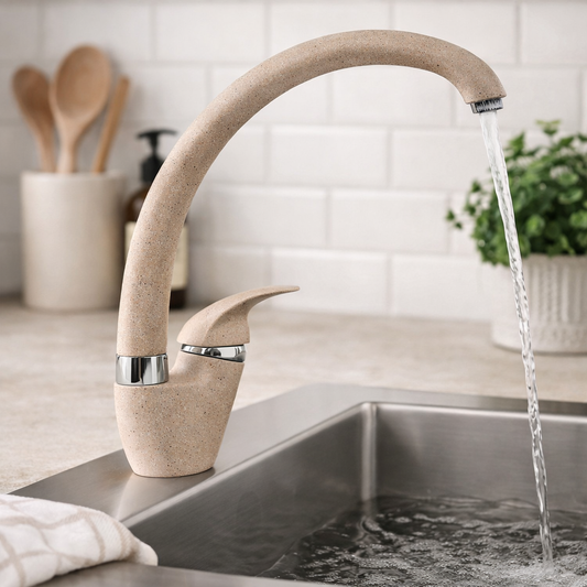 Miscelatore Cucina Avena BASIK – Becco Alto Girevole, Monocomando, Ottone di Qualità, Finitura Effetto Granito, Cartuccia Ceramica 35mm – Resistente al Calcare