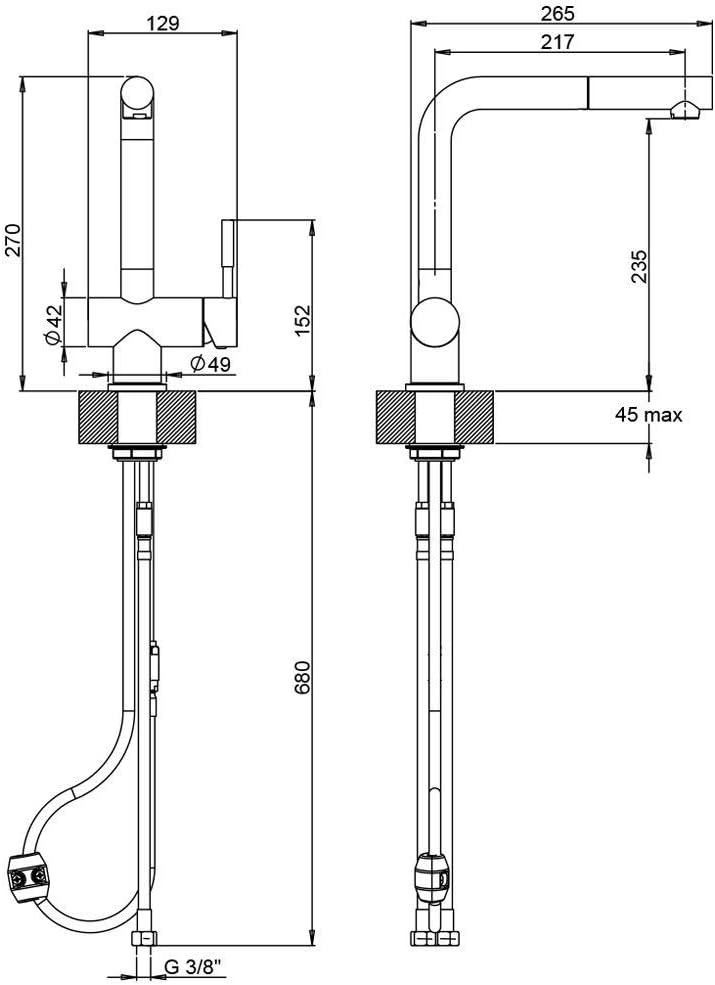 Rubinetto Miscelatore Monocomando Cucina, INOX, Lavello doccia estraibile